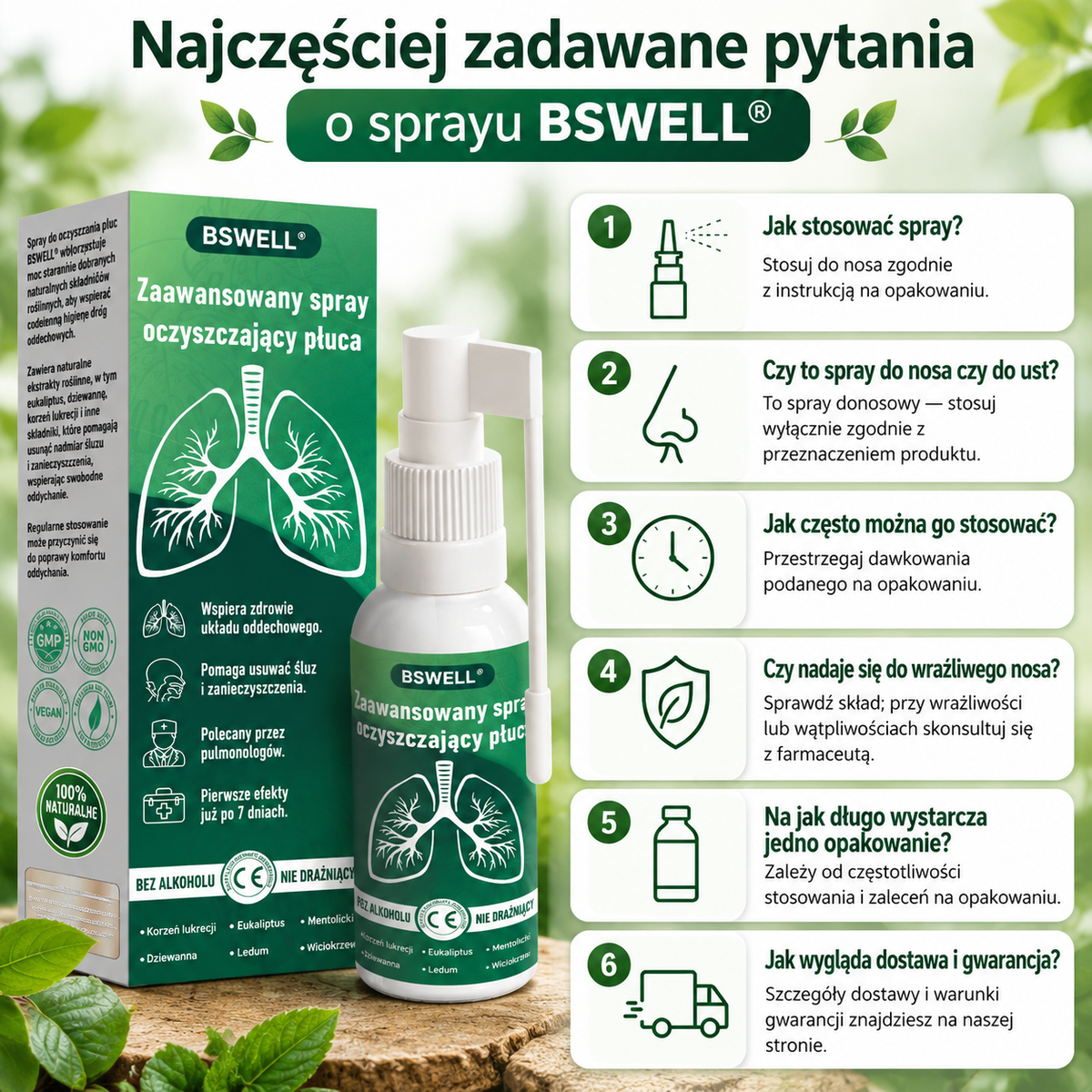 🌿BSWELL® Zaawansowany spray do oczyszczania płuc- ✅Zdrowie płuc - wsparcie immunologiczne, detoksykacja i wsparcie oddechowe