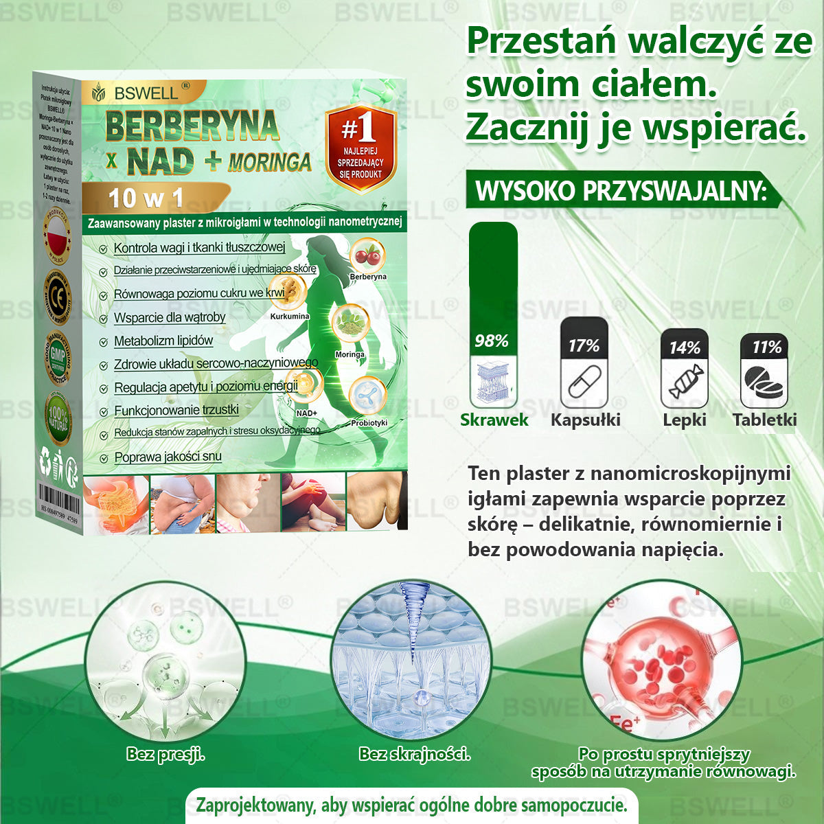 🍐BSWELL® Nano mikroigłowy plaster wyszczuplający (Raz dziennie, efekty już po 28 dniach ✅ Wspiera odchudzanie, serce, cukrzycę, sen, jelita, stawy i więcej.