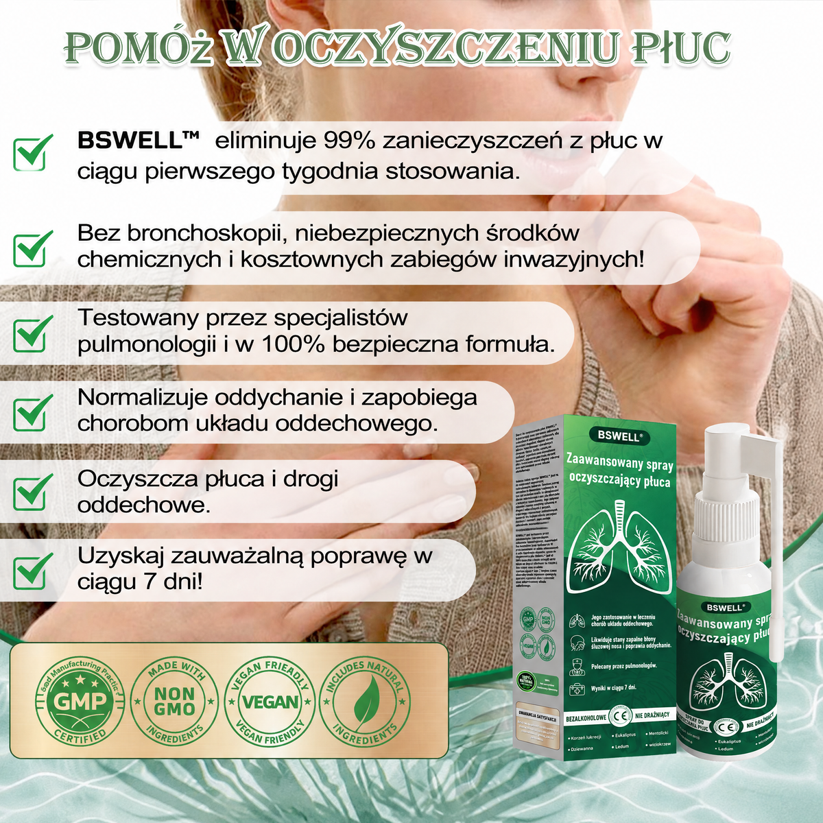 🌿BSWELL® Zaawansowany spray do oczyszczania płuc- ✅Zdrowie płuc - wsparcie immunologiczne, detoksykacja i wsparcie oddechowe